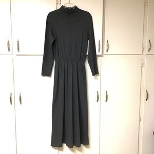Lands End Gray 100% Cotton Dress Long Sleeve Mock Turtle Neck Pockets Tall S 6-8